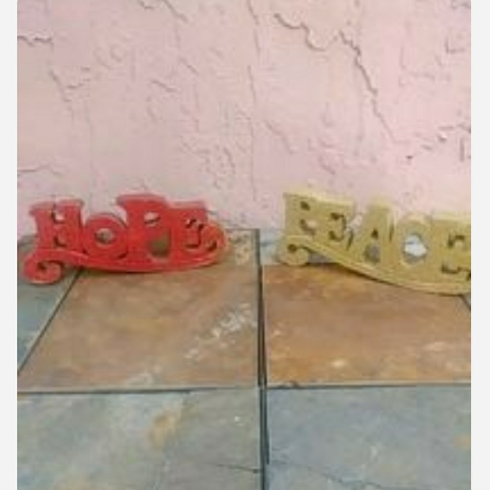 Red and gold sparkly hope and peace signs